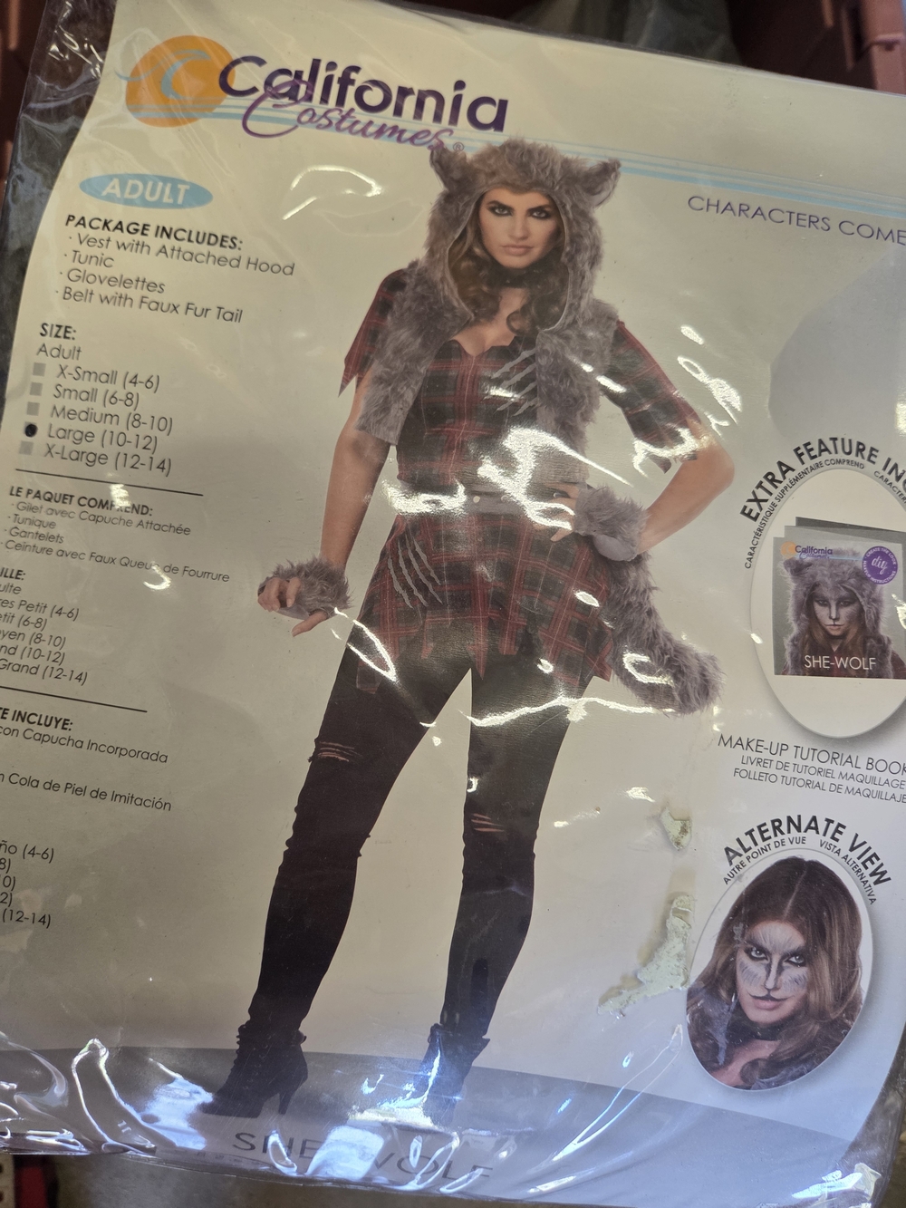 California Costumes She-Wolf  Costume - Gray Faux Fur Hood and Tail